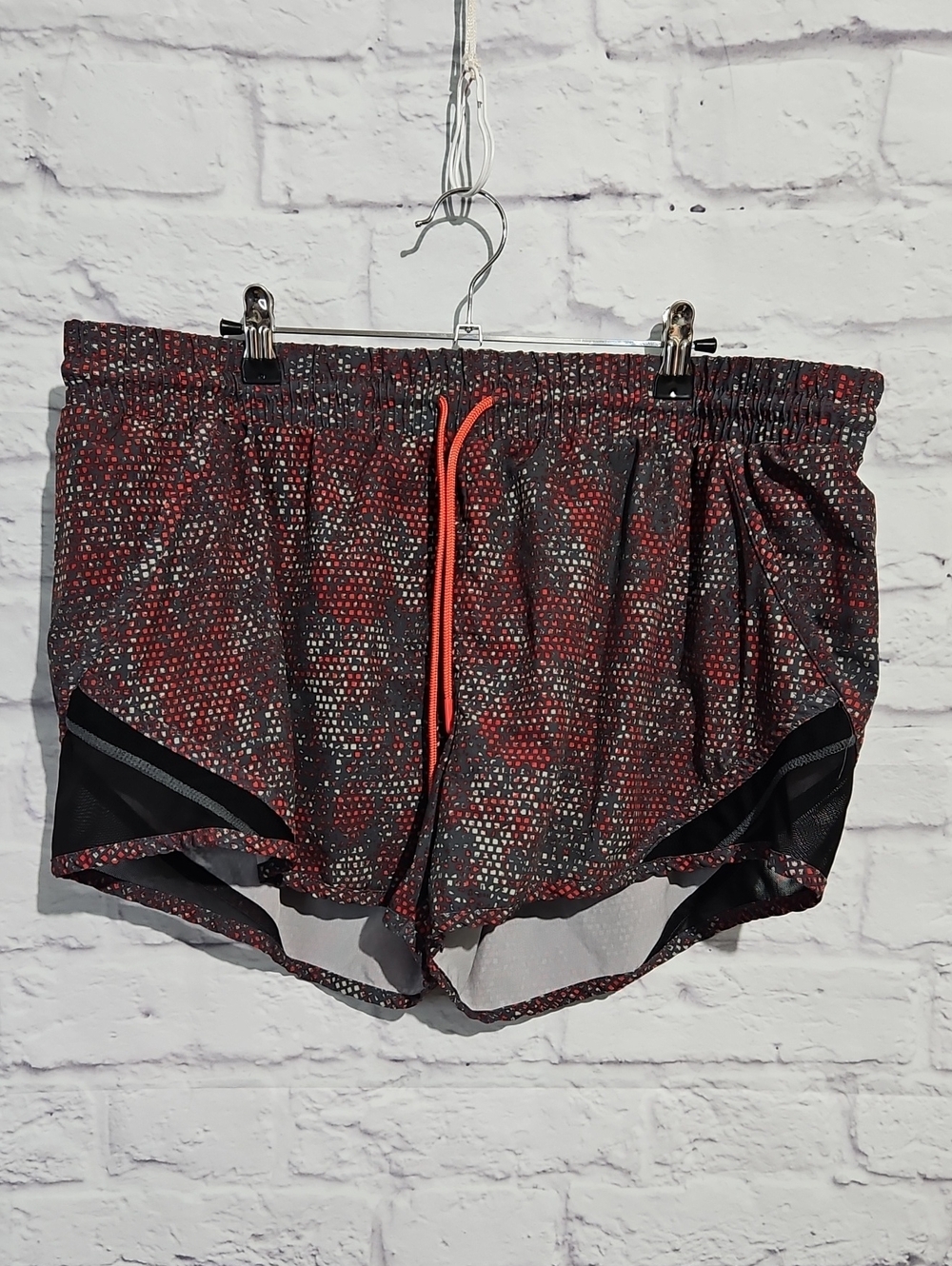MTA Sport Women's Black and Red Speckled Athletic Shorts with Red Drawstring